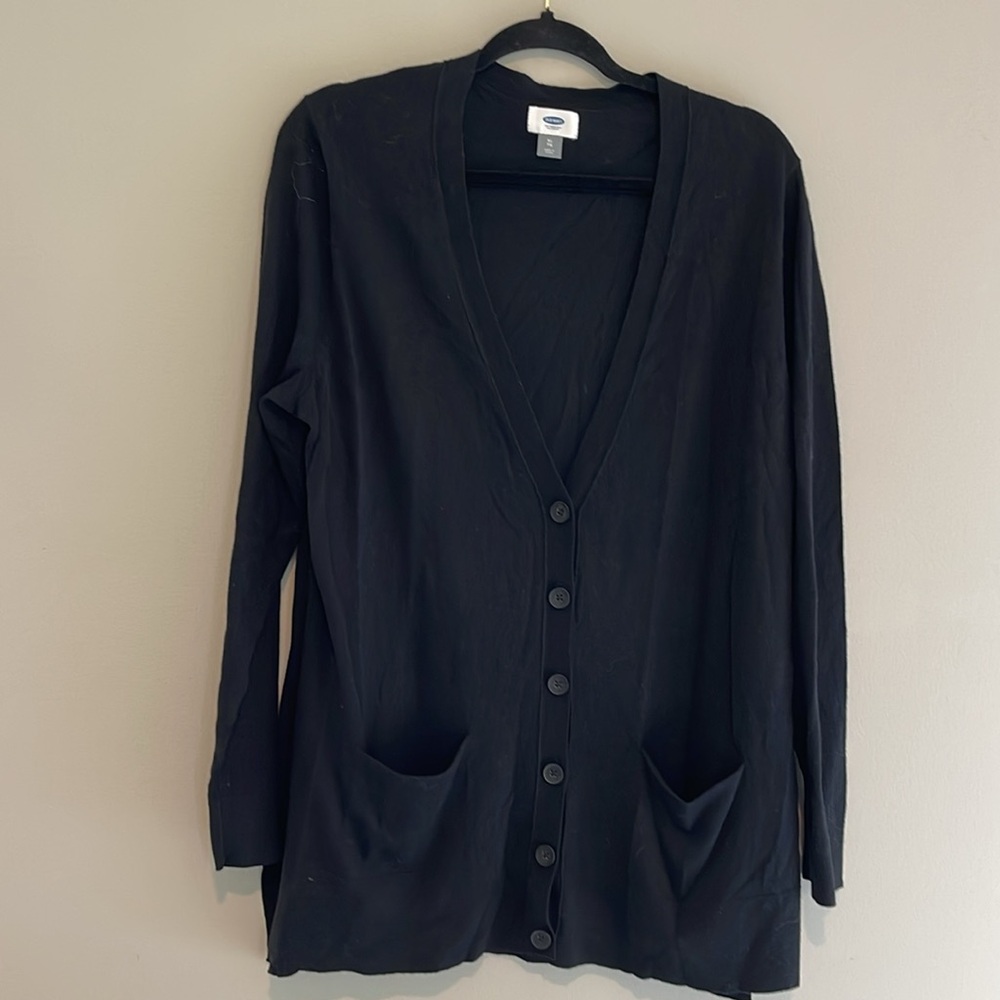 Old Navy Black Lightweight Long Line Cardigan with Buttons Size XL NWT